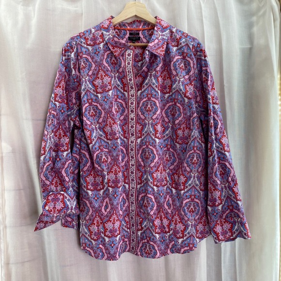 Talbots Plus Size 20W Button Down Long Sleeve Multicolor Paisley Shirt - Picture 1 of 8